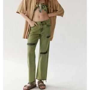 BDG Cowgirl Jean Green Acid Wash Distressed Wide Leg Jeans 25
